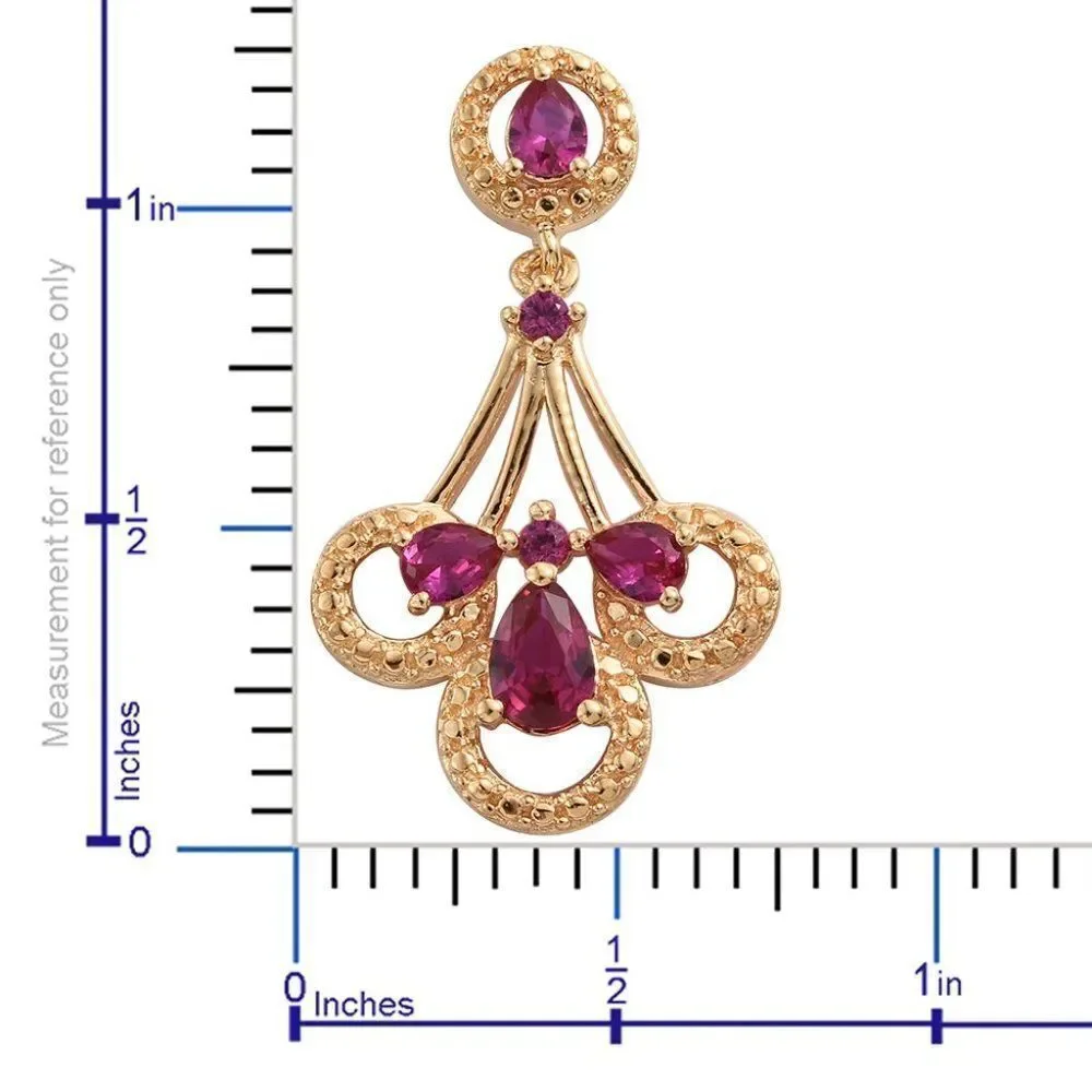 Simulated Ruby ION Plated 18K YG Brass Dangle Earrings TGW 2.02 cts.